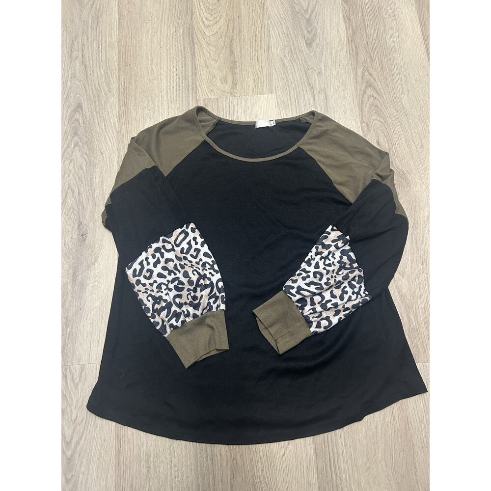 Naggood Women's Black Olive Animal Print Raglan Sleeve T-Shirt XL